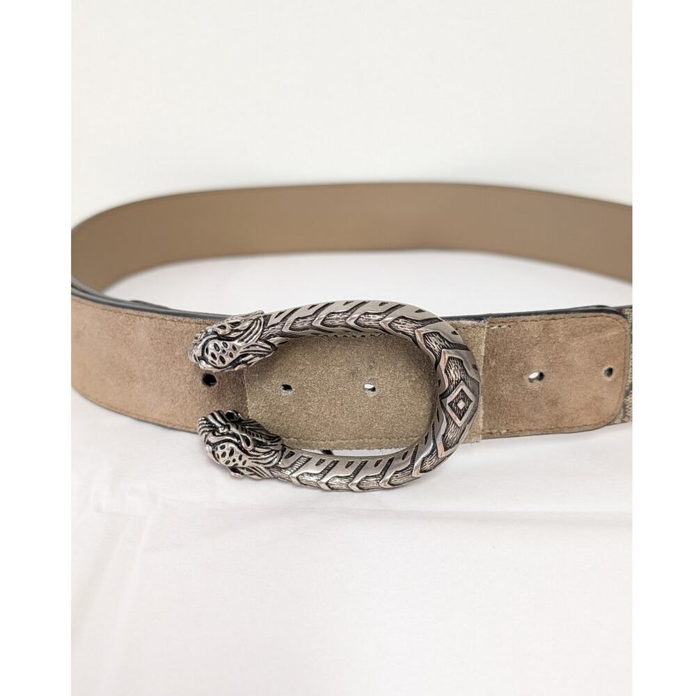 Gucci GG Supreme Monogram Suede Dionysus Belt Womens 85 34 Beige Taupe